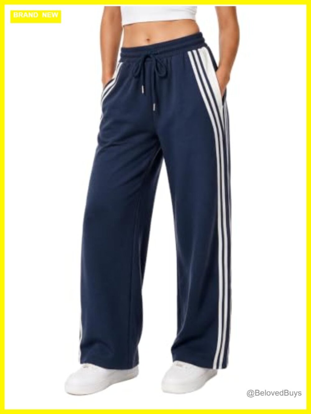 EMMIOL Wide Leg Striped Sweatpants with Pockets High Rise Drawstring